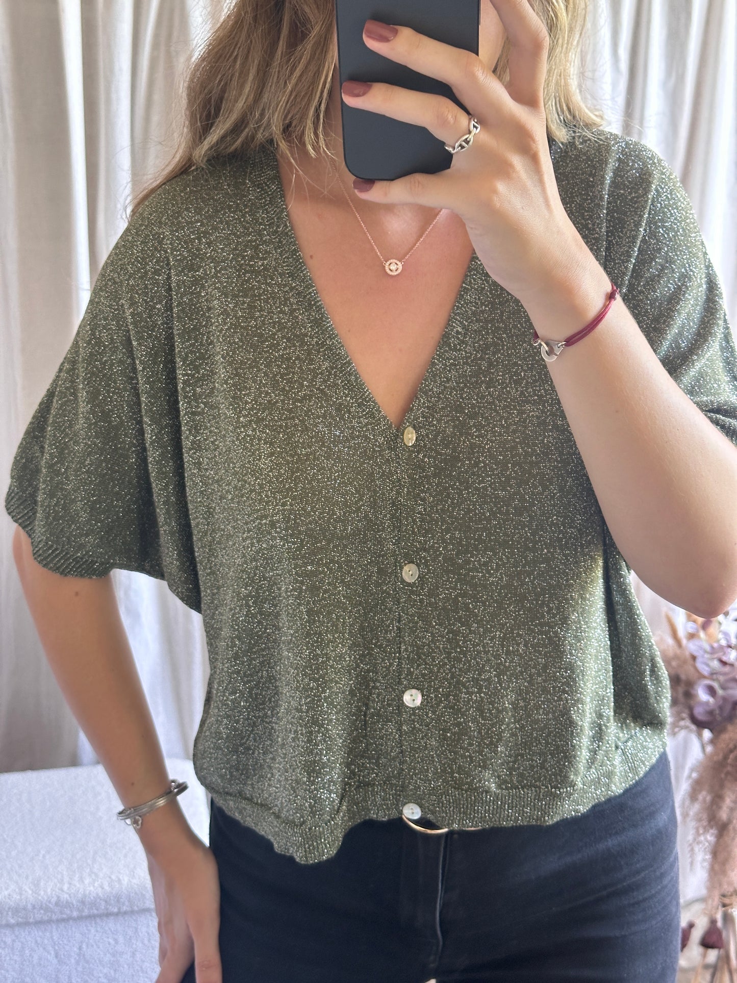 Gilet kaki à paillettes