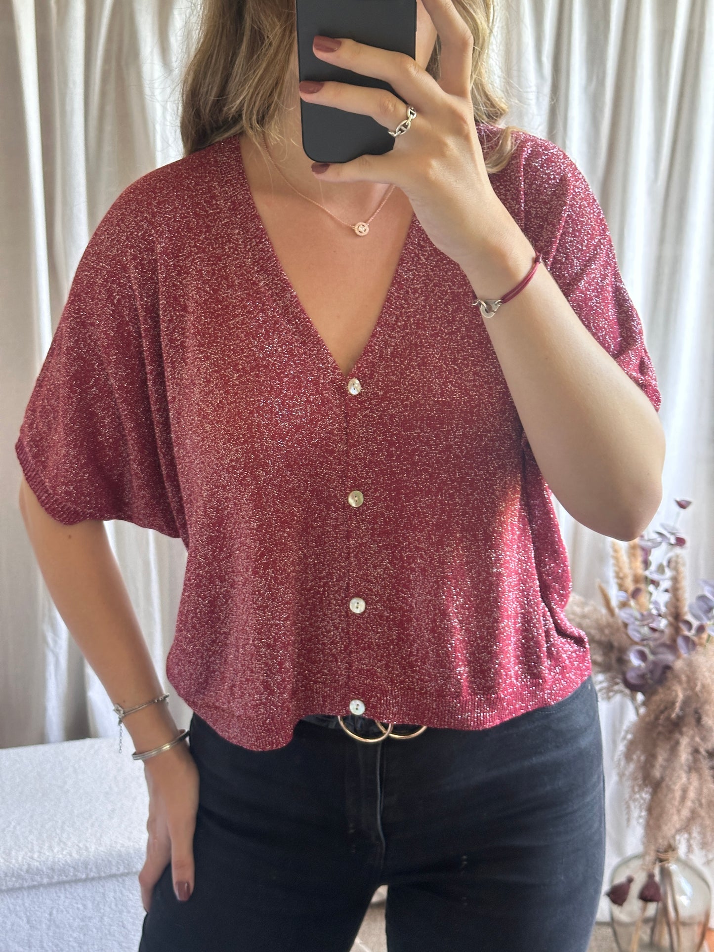 Gilet bordeaux à paillettes