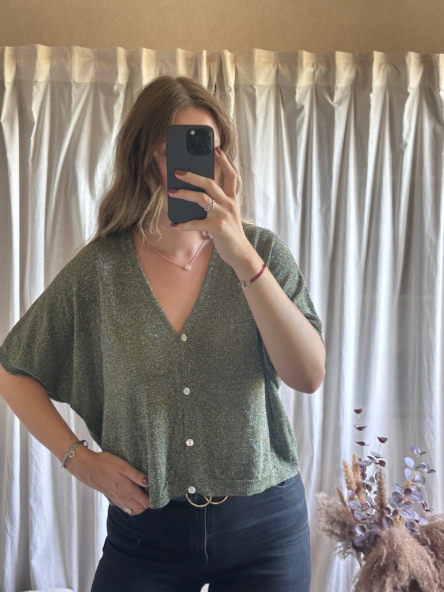 Gilet kaki à paillettes