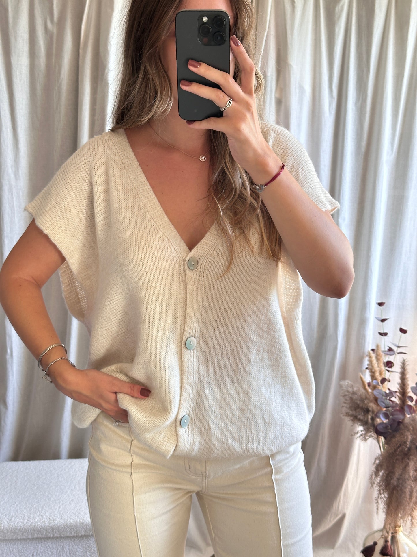 Gilet sans manches beige
