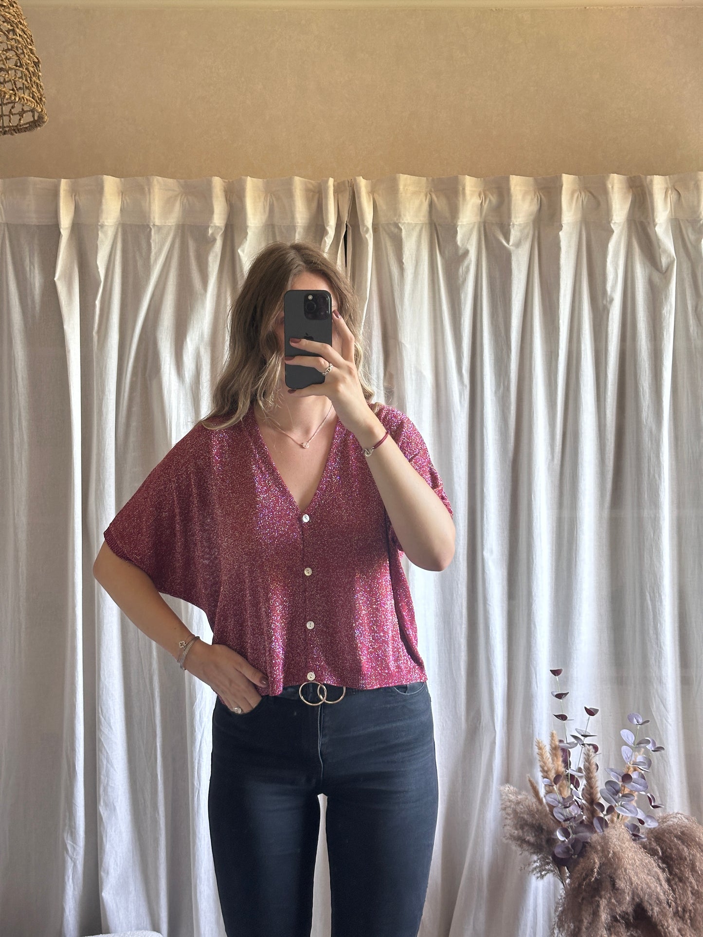 Gilet bordeaux à paillettes