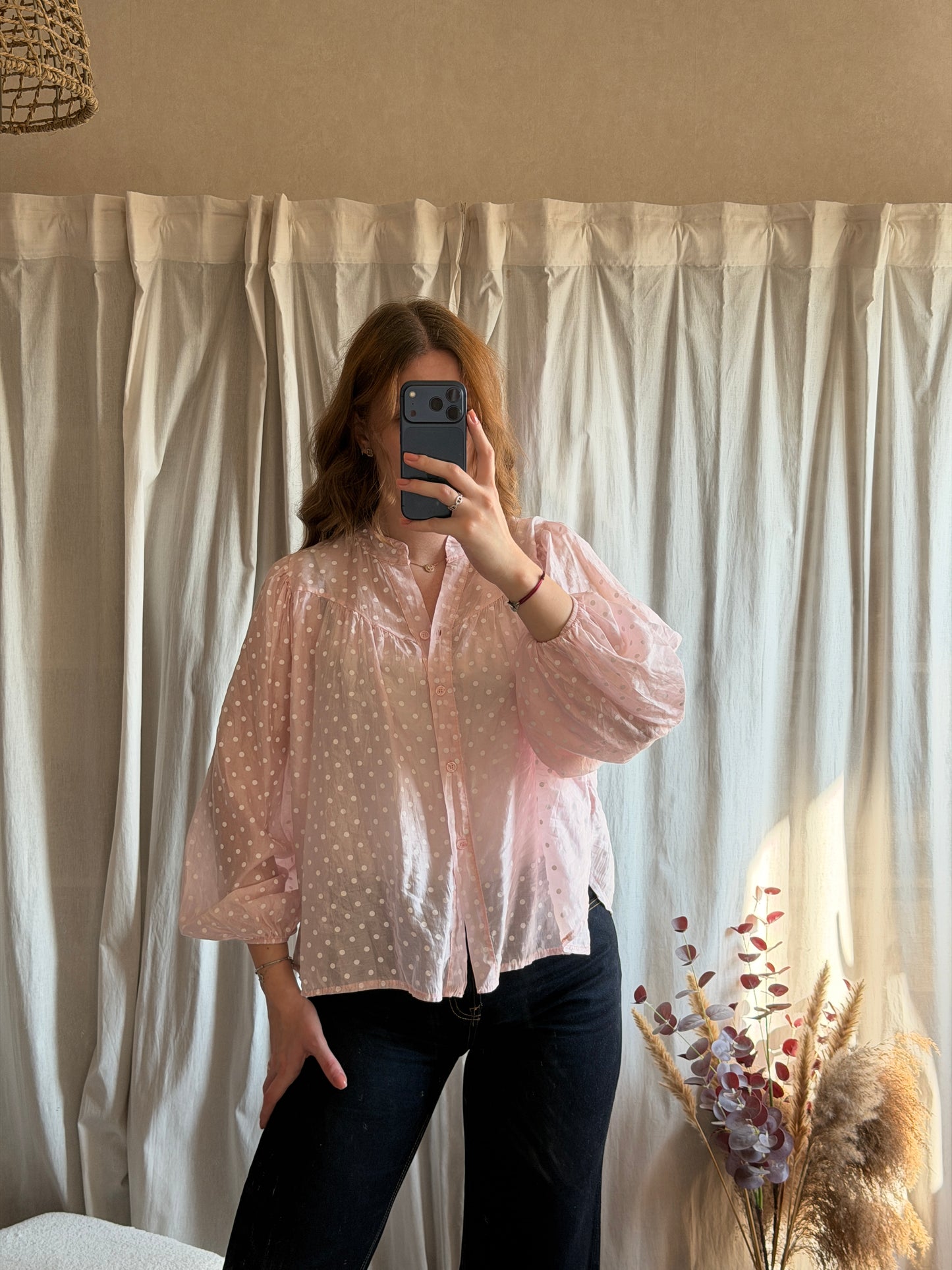 Chemisier rose à pois