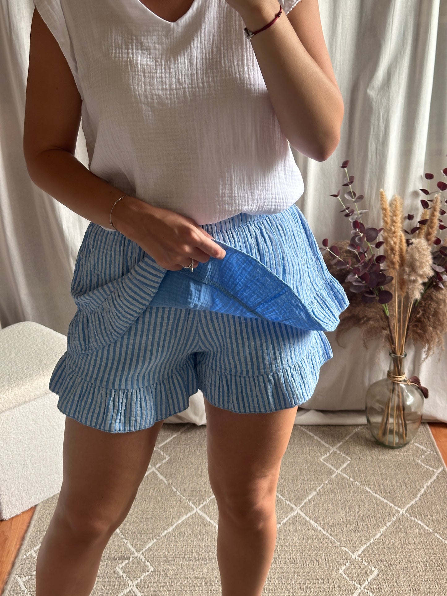 Jupe short à rayures bleu 100% coton