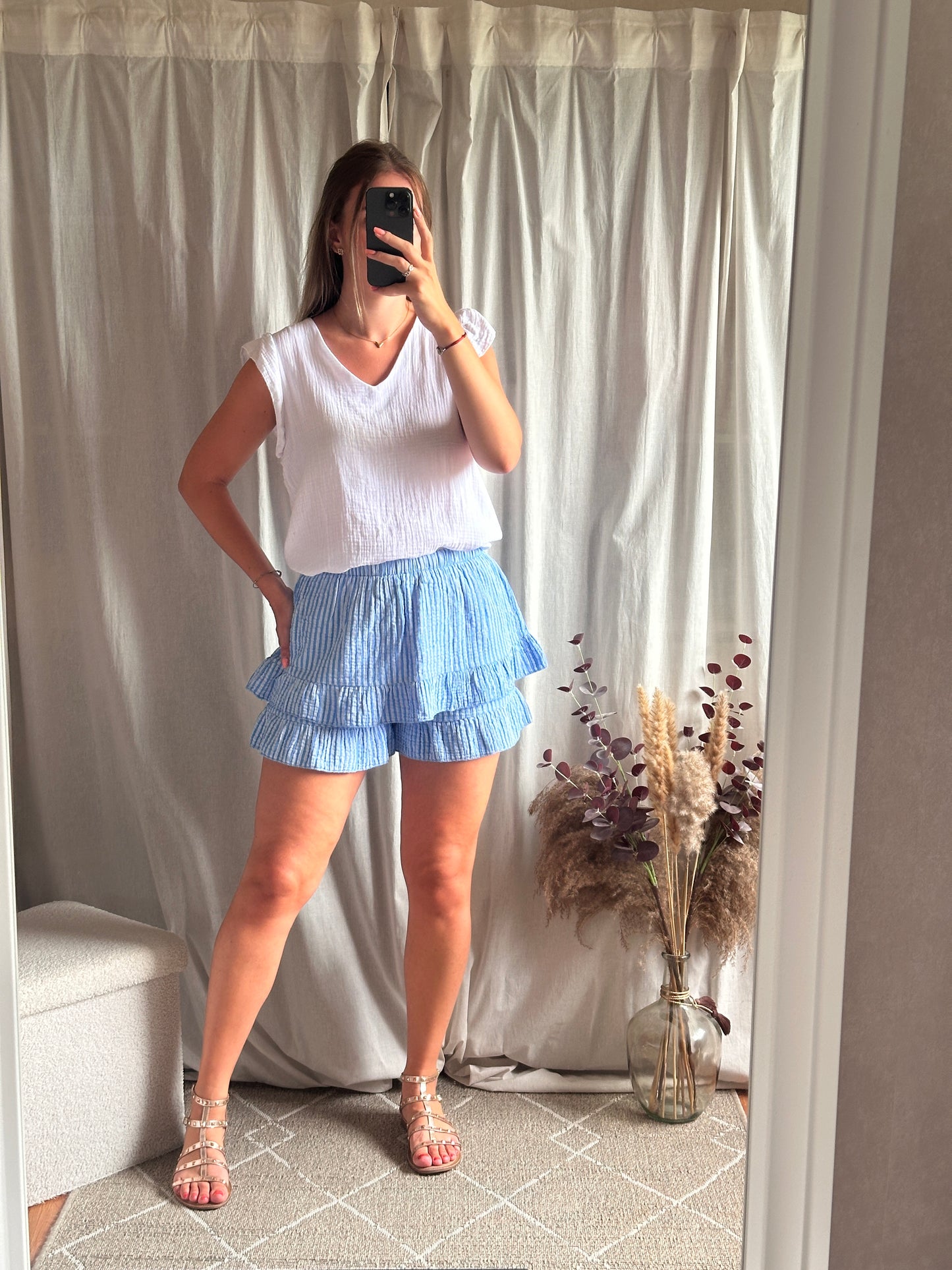 Jupe short à rayures bleu 100% coton