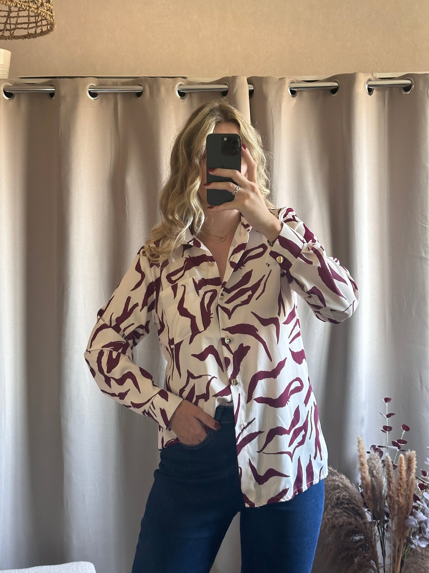 Chemise blanc motifs bordeaux 🇮🇹