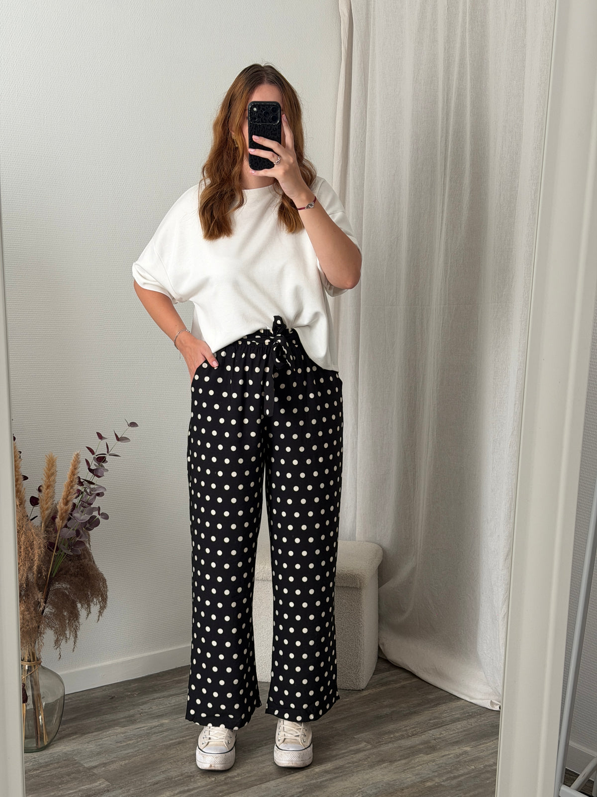 Pantalon fluide noir a pois