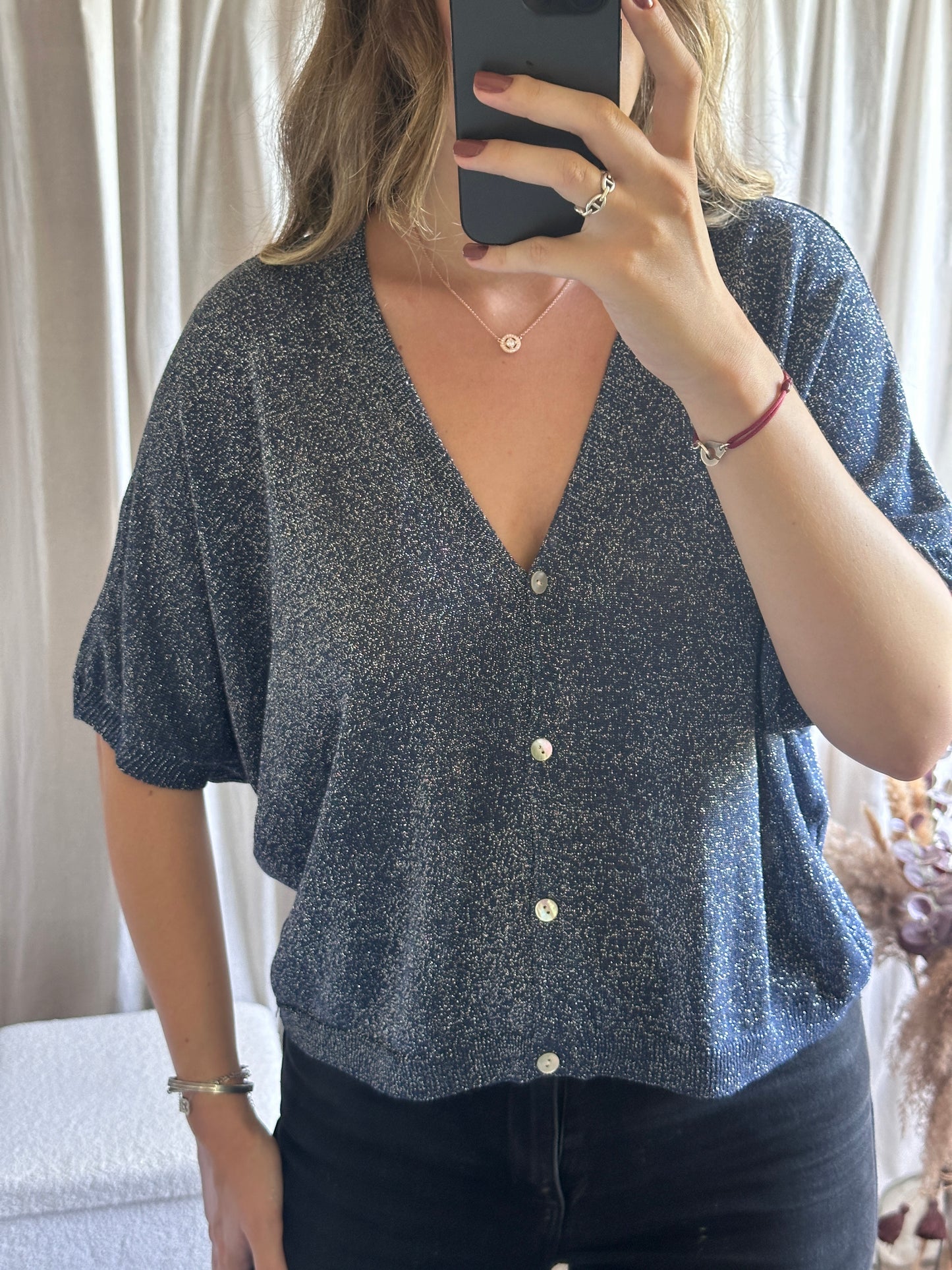 Gilet bleu marine à paillettes