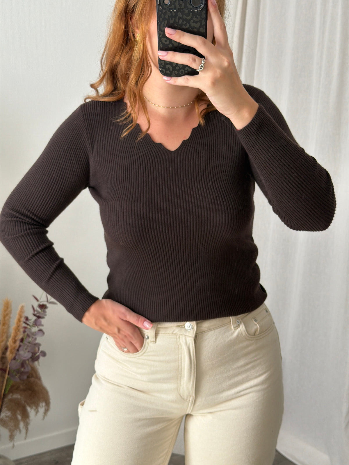 Pull col V - Chocolat