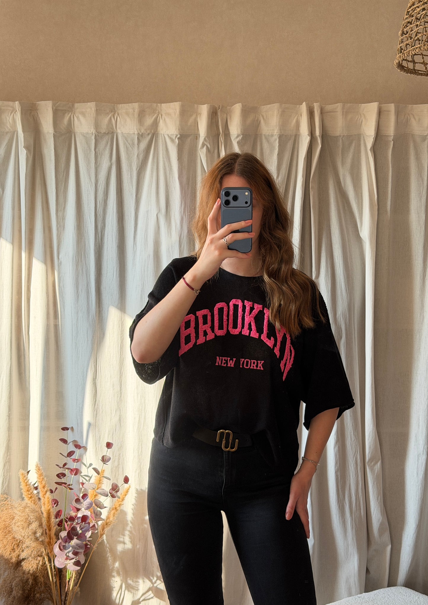 T-shirt noir et rose "Brooklyn"