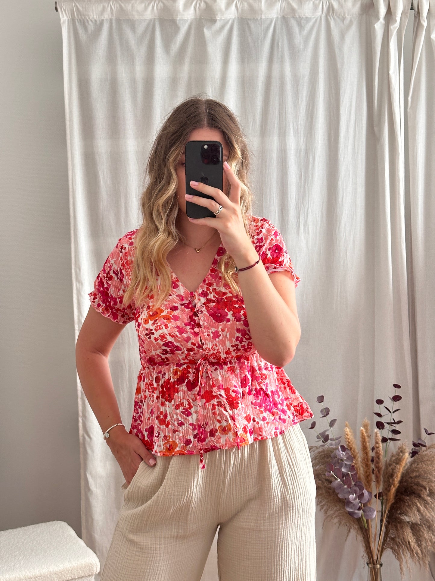 Blouse imprimée rose