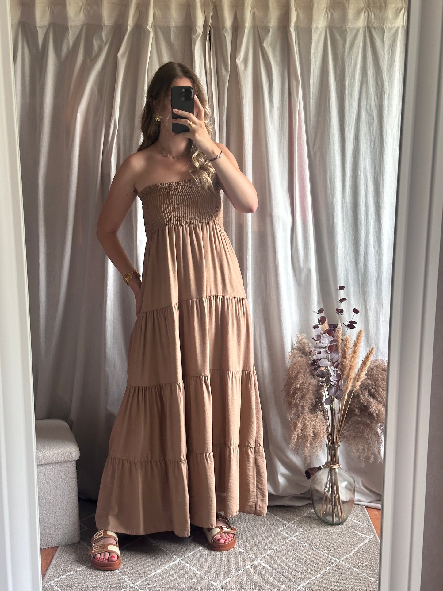 Robe longue bustier camel