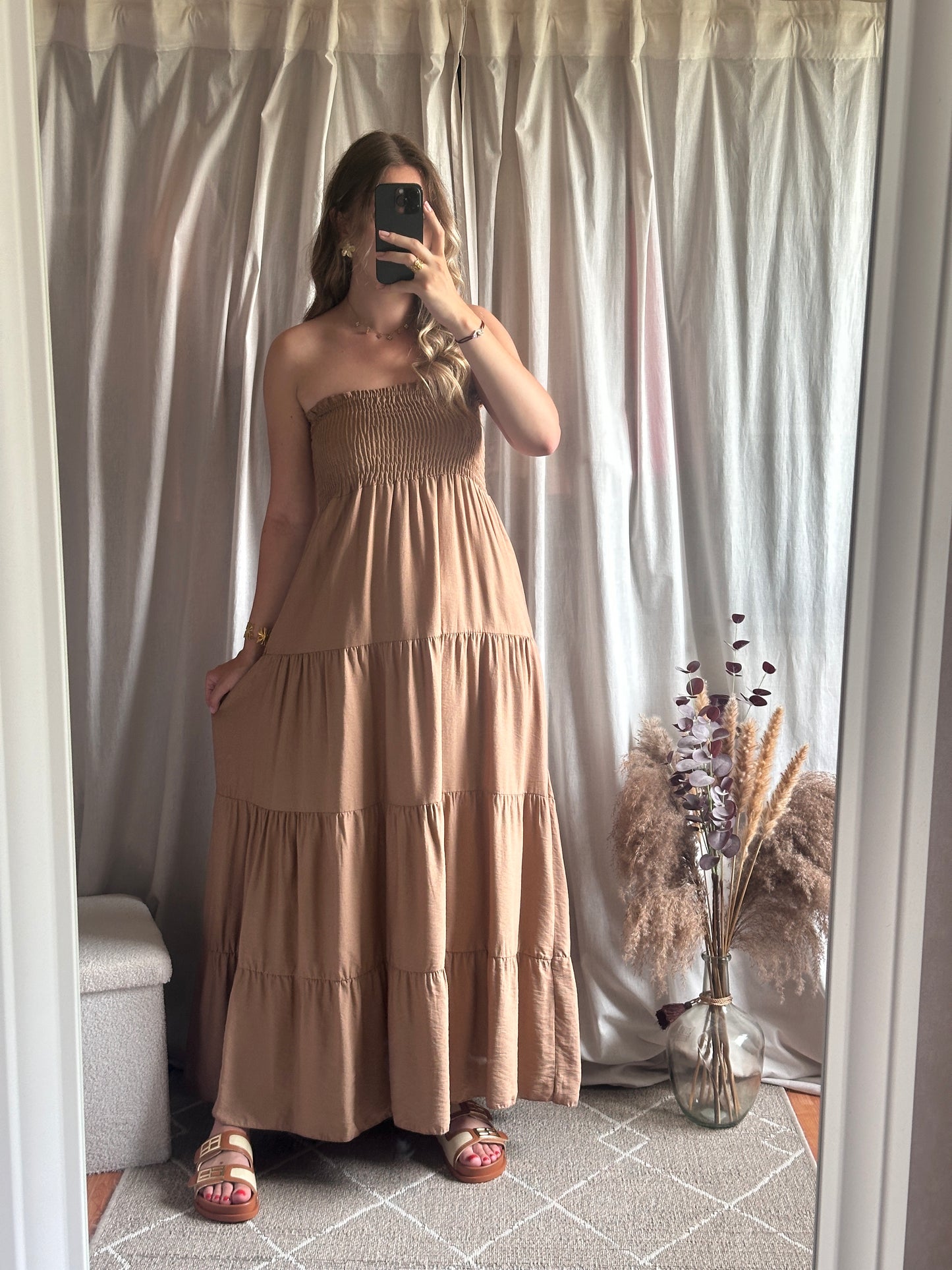 Robe longue bustier camel