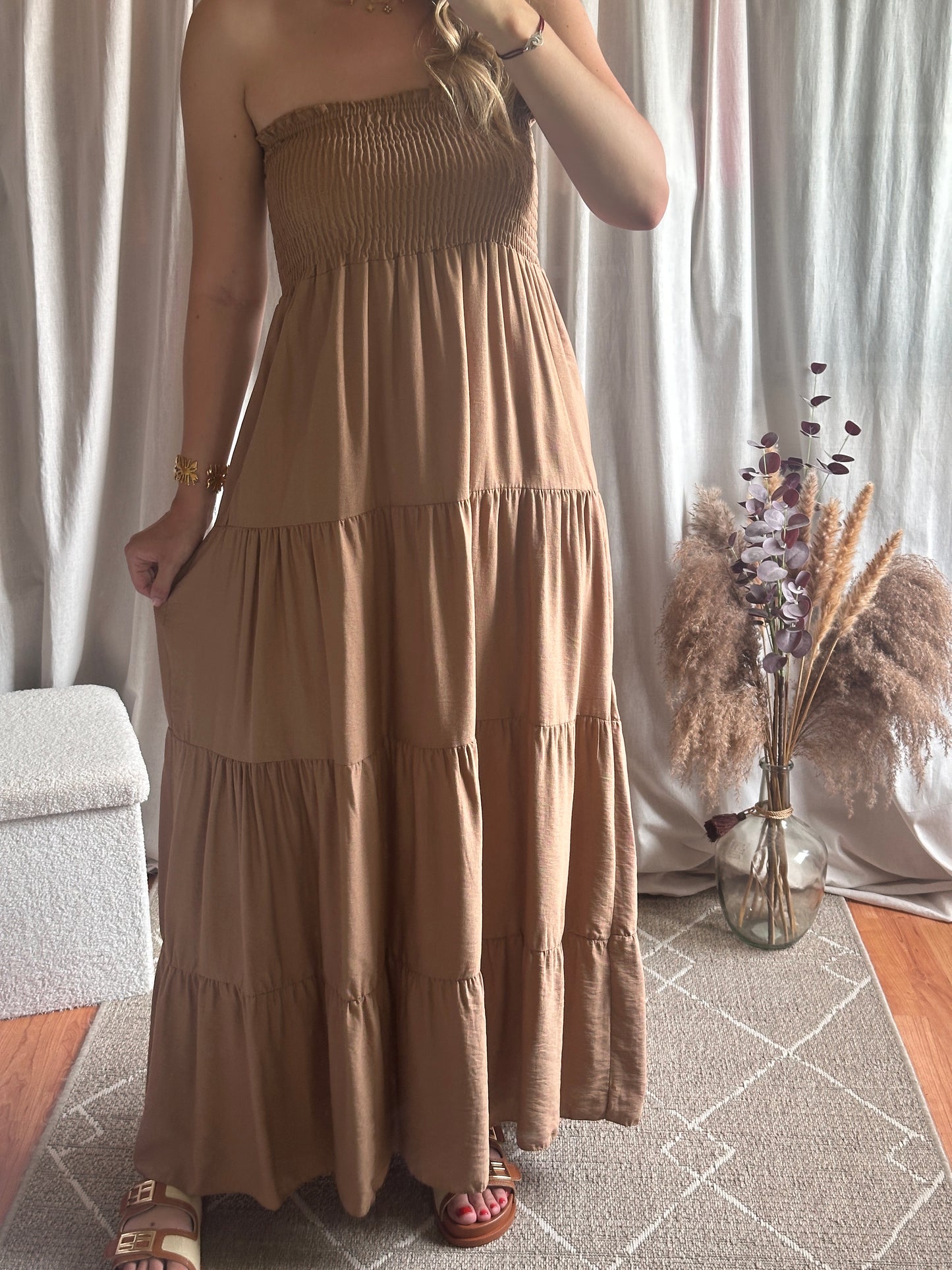 Robe longue bustier camel
