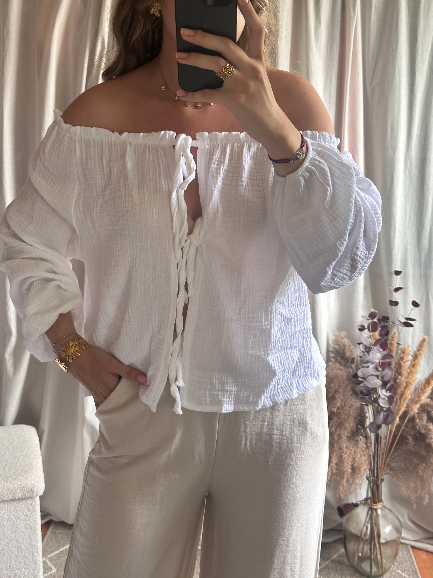 Top col bardot blanc 100% coton
