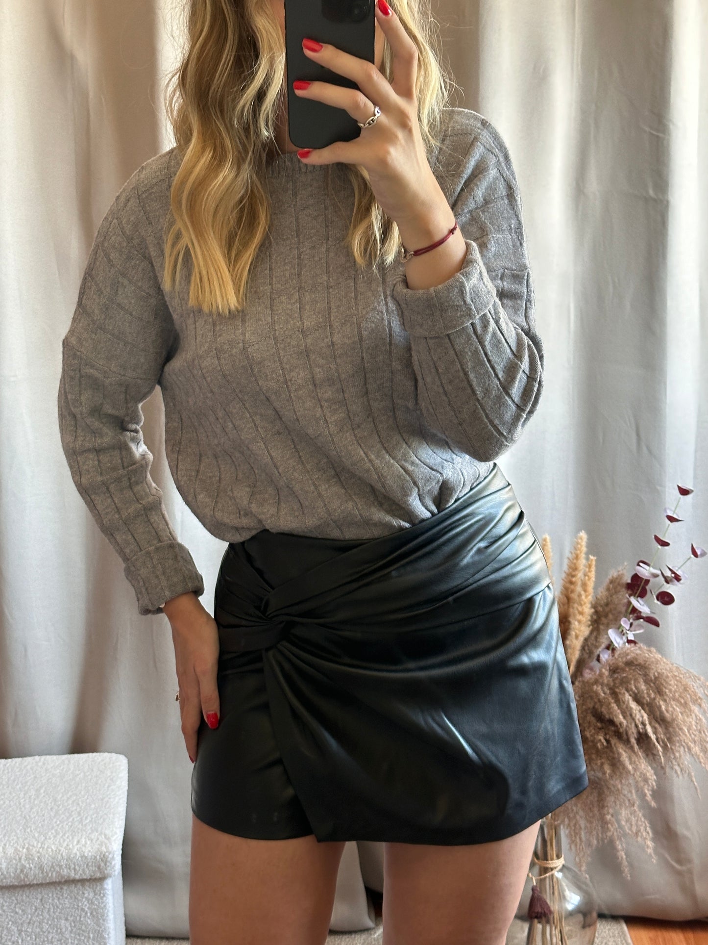 Pull motif plissé Gris