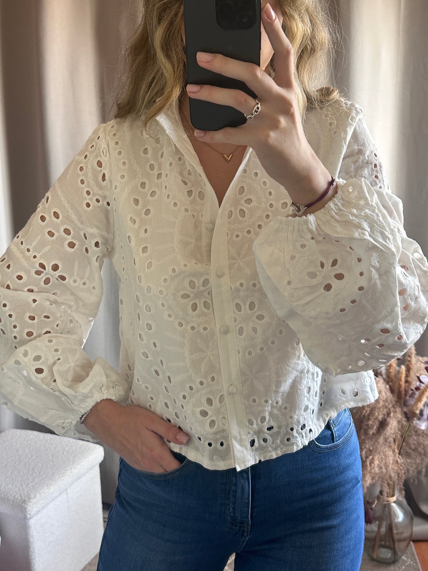 Chemisier blanc ajouré en coton