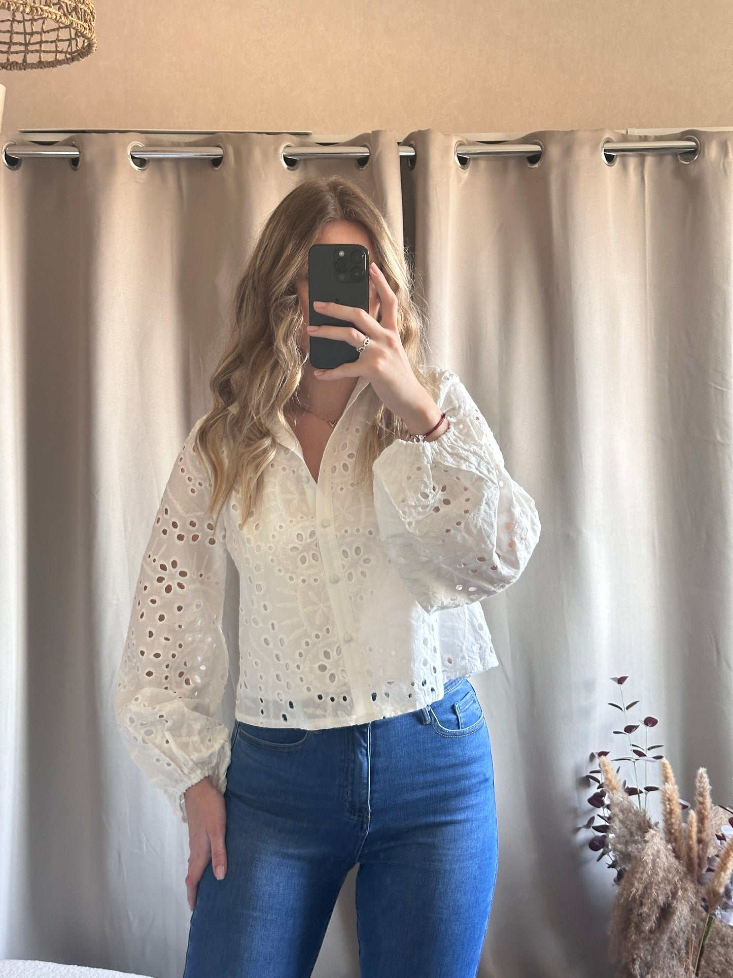 Chemisier blanc ajouré en coton
