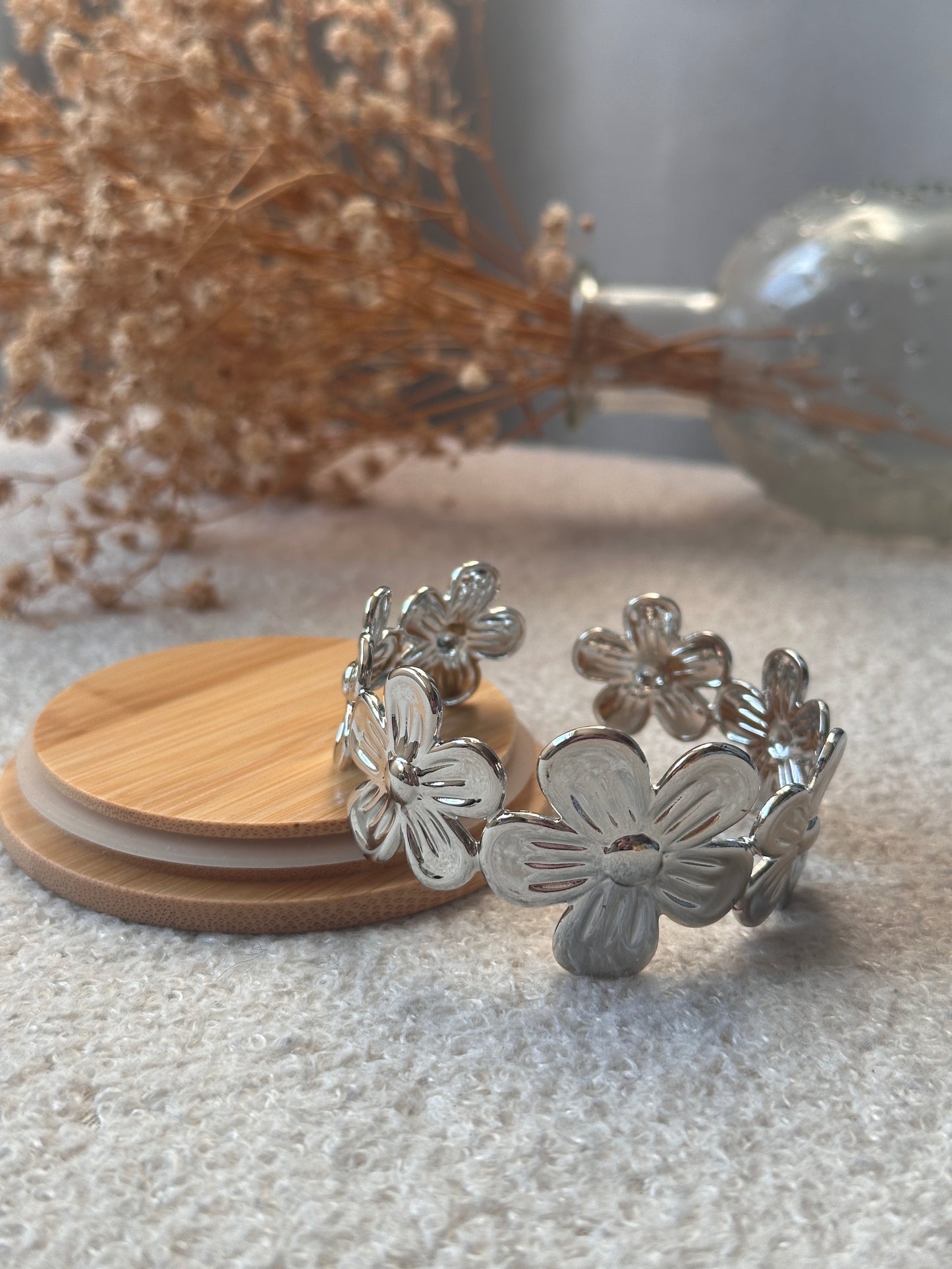 Bracelet fleurs argenté