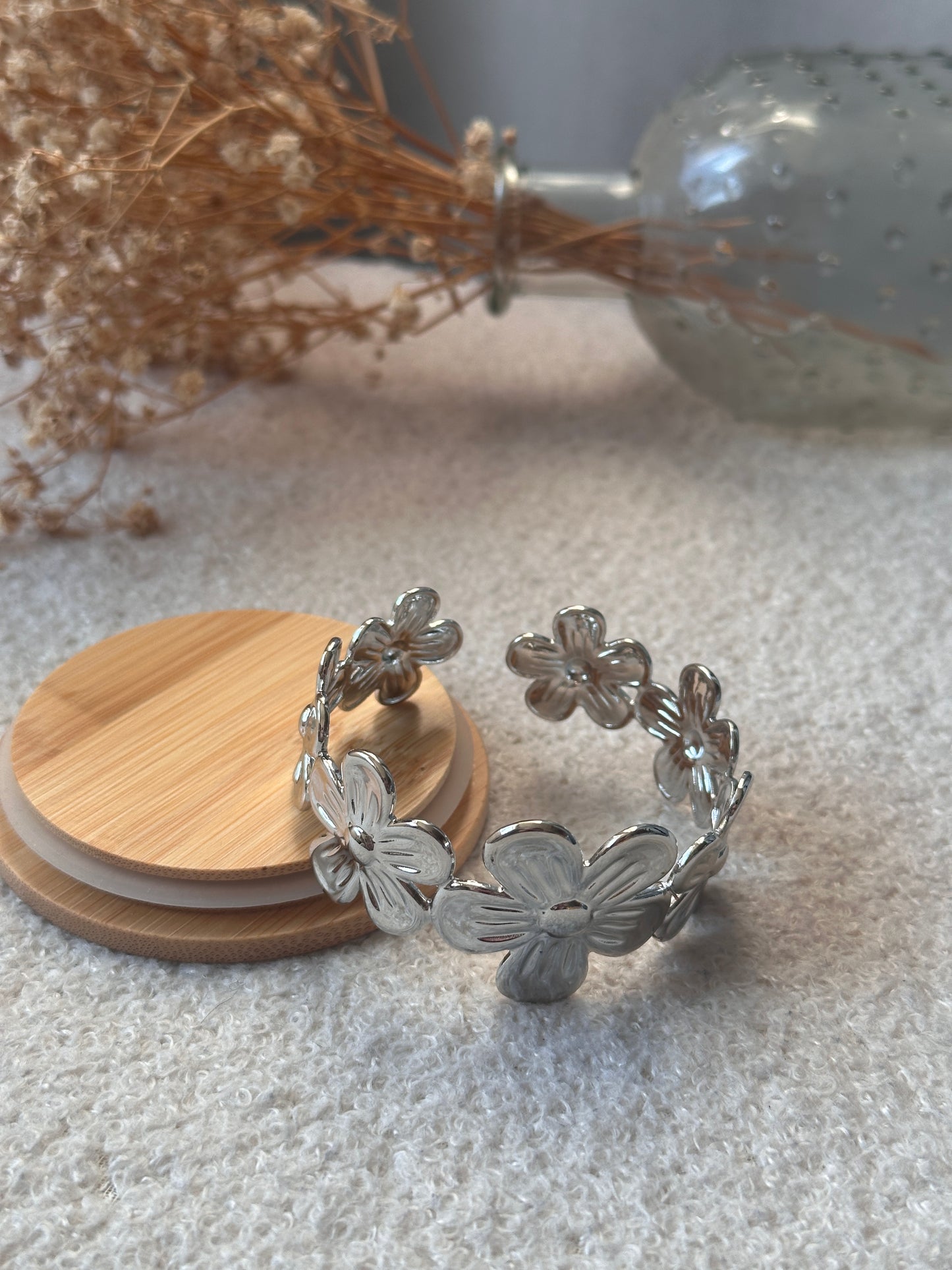 Bracelet fleurs argenté