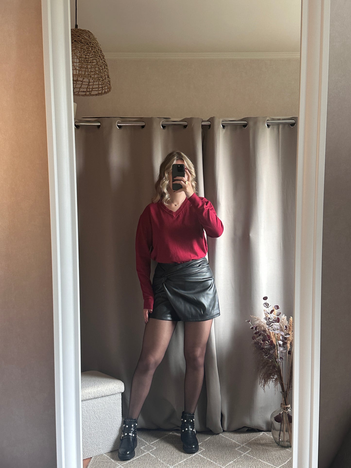 Pull col V doux Bordeaux