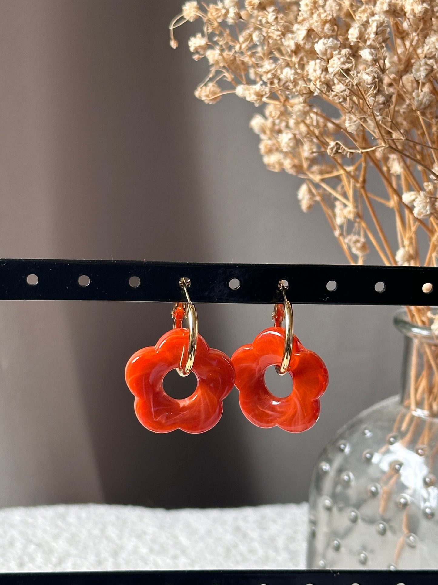 Boucles d'oreilles fleurs orange