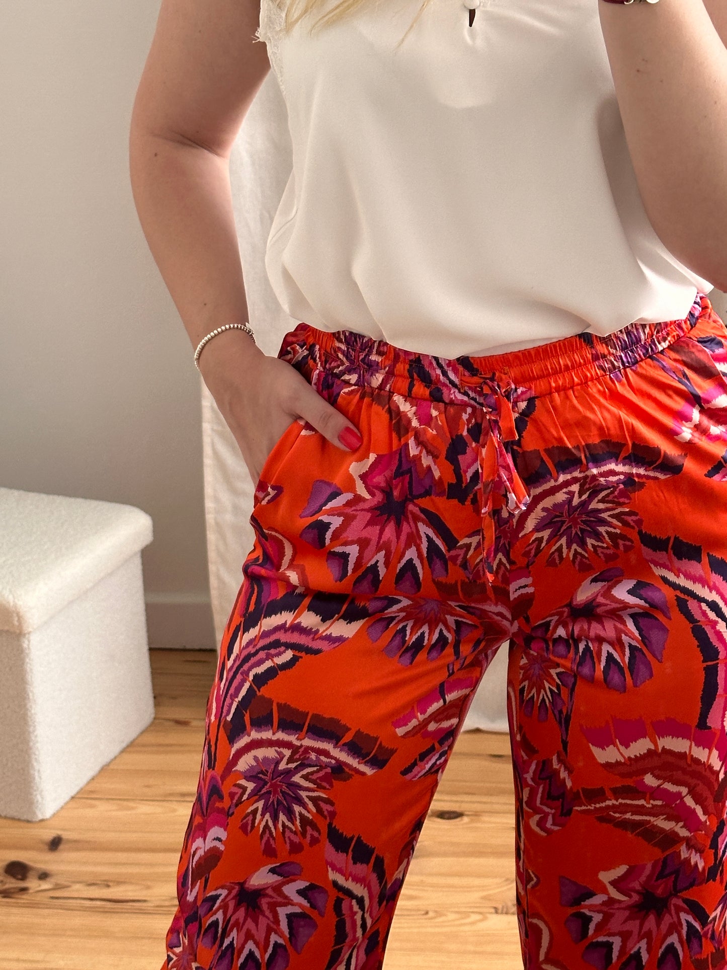 Pantalon fluide imprimé rouge