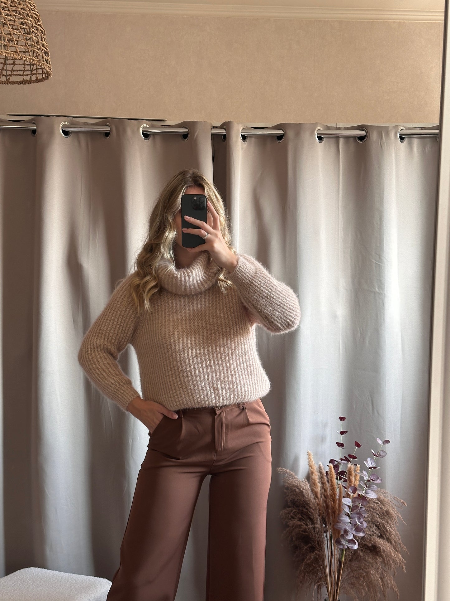 Pull col roulé Beige