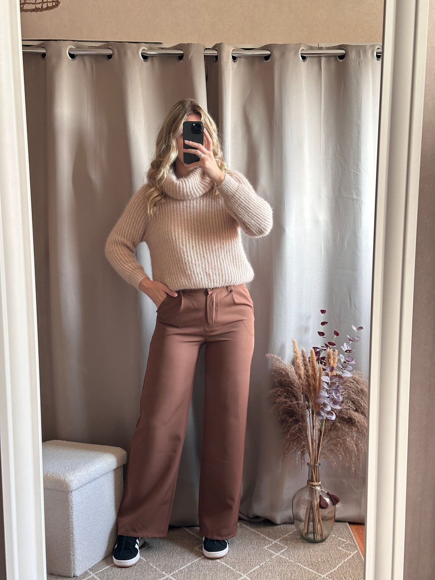 Pull col roulé Beige