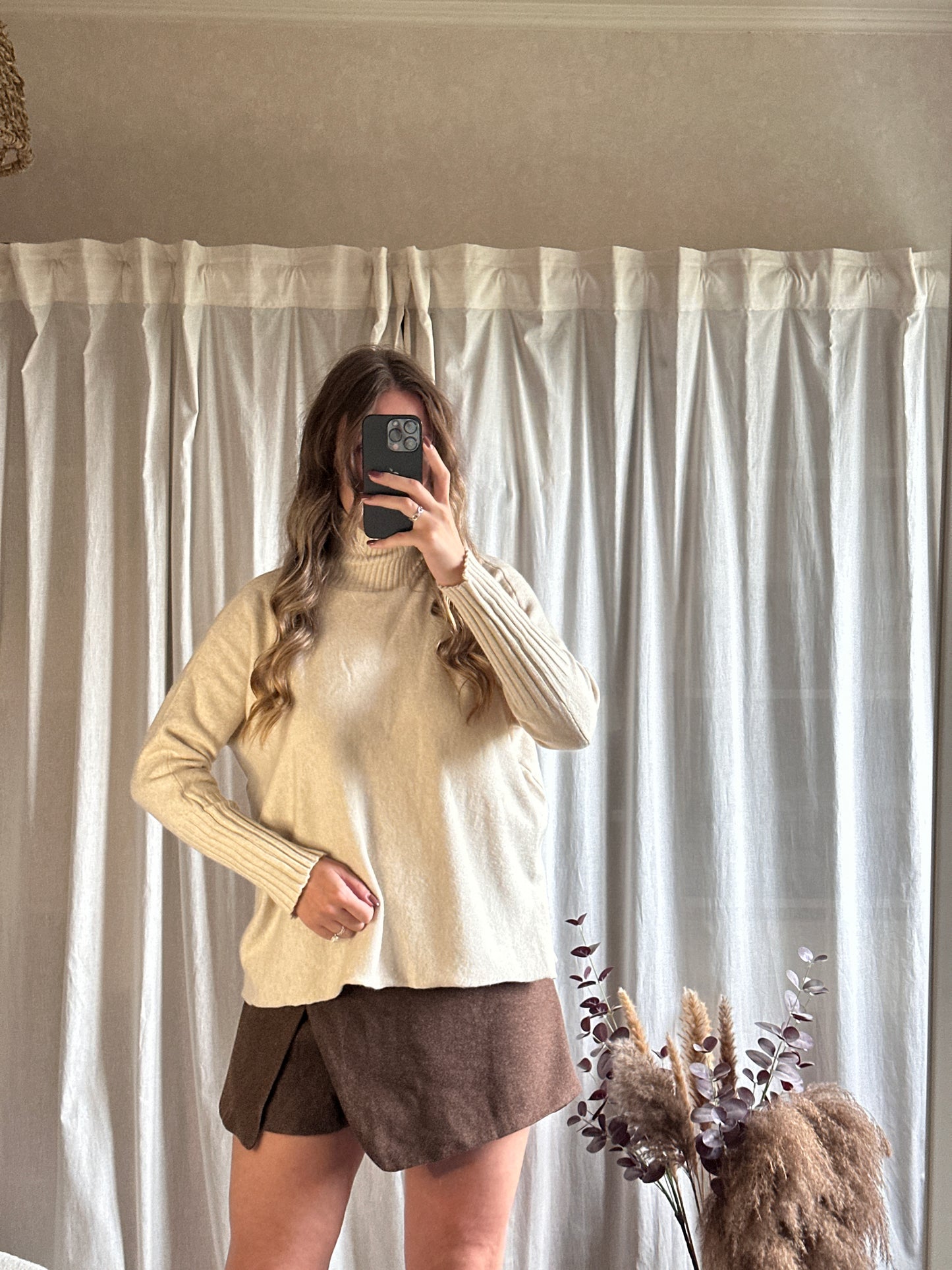 Pull col montant beige