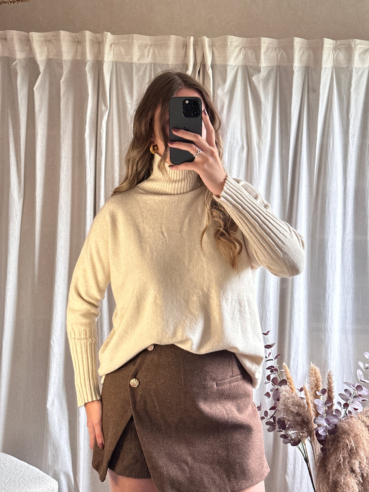 Pull col montant beige