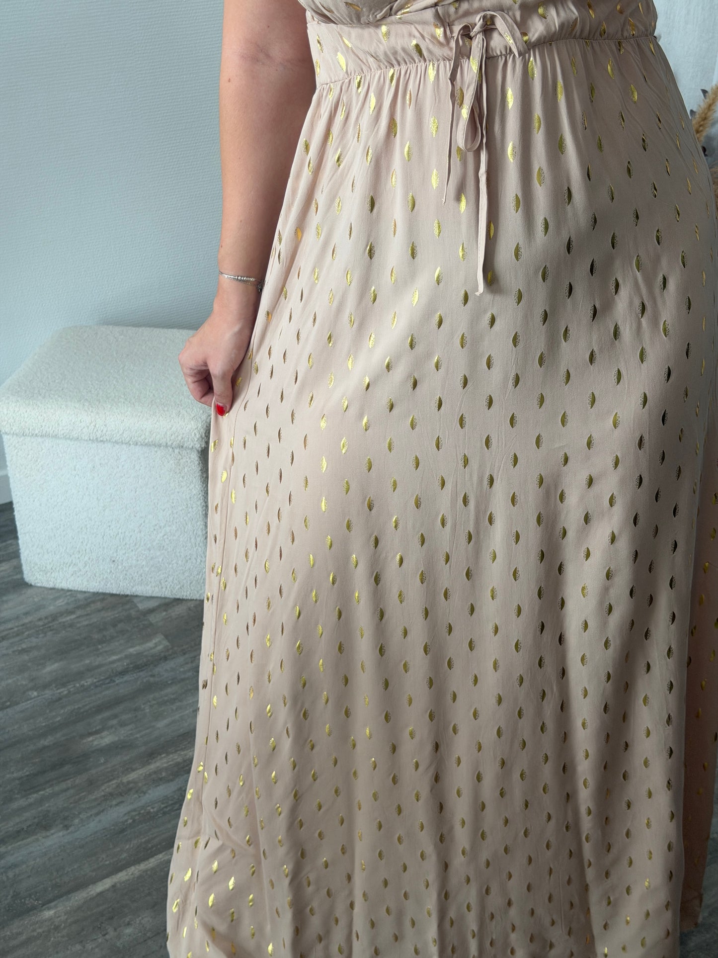 Robe longue beige à motif