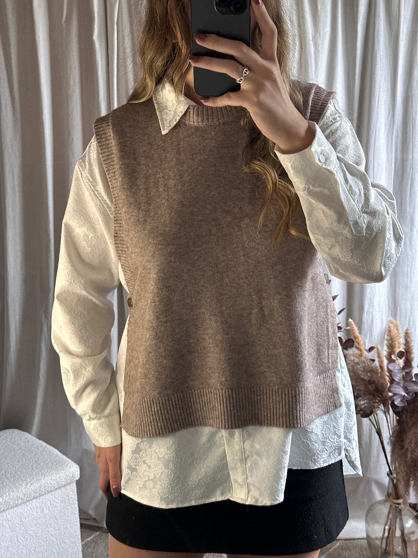 Pull sans manche taupe