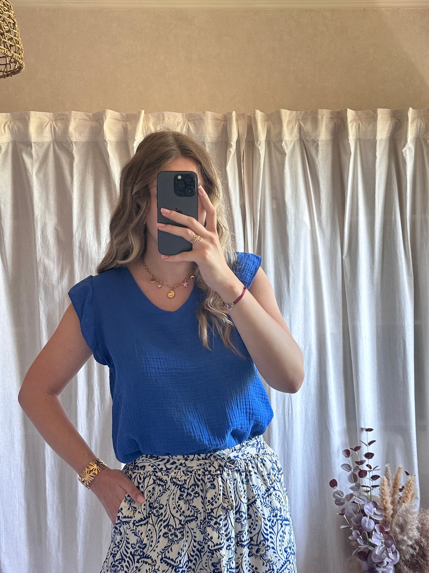 Débardeur bleu roi en gaze de coton