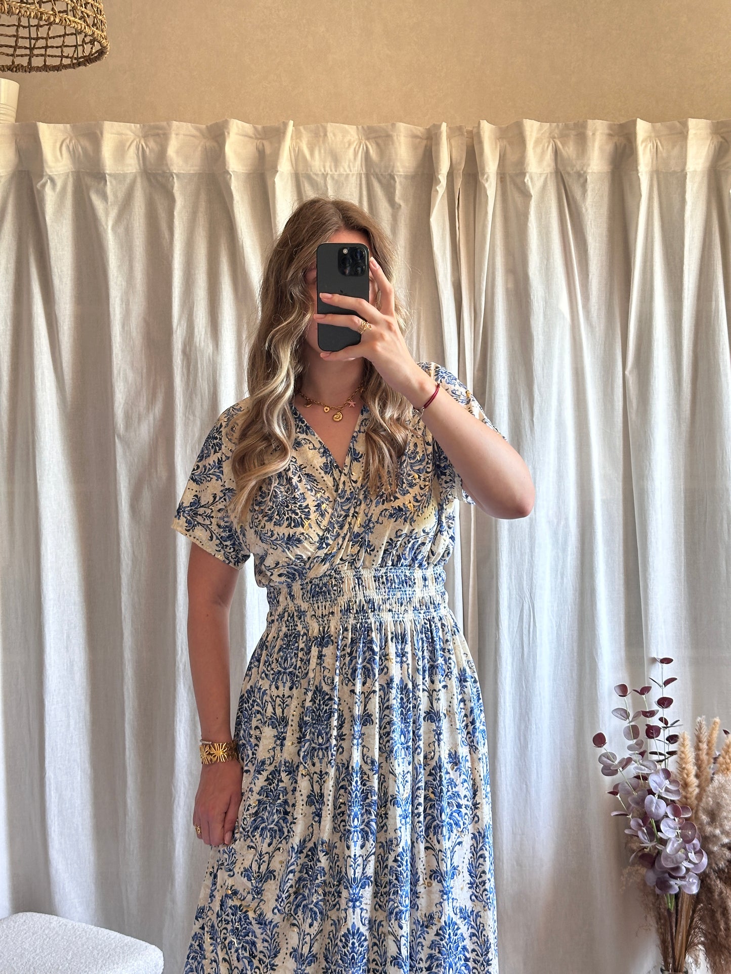 Robe longue bleu à motif