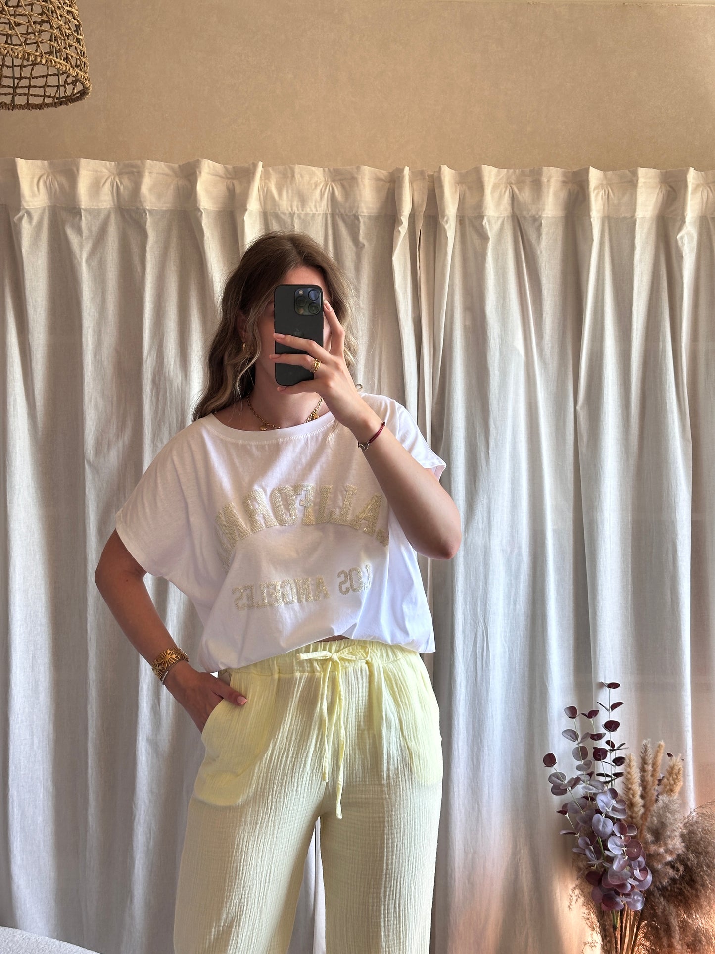 Pantalon jaune pale en gaze de coton 🇮🇹
