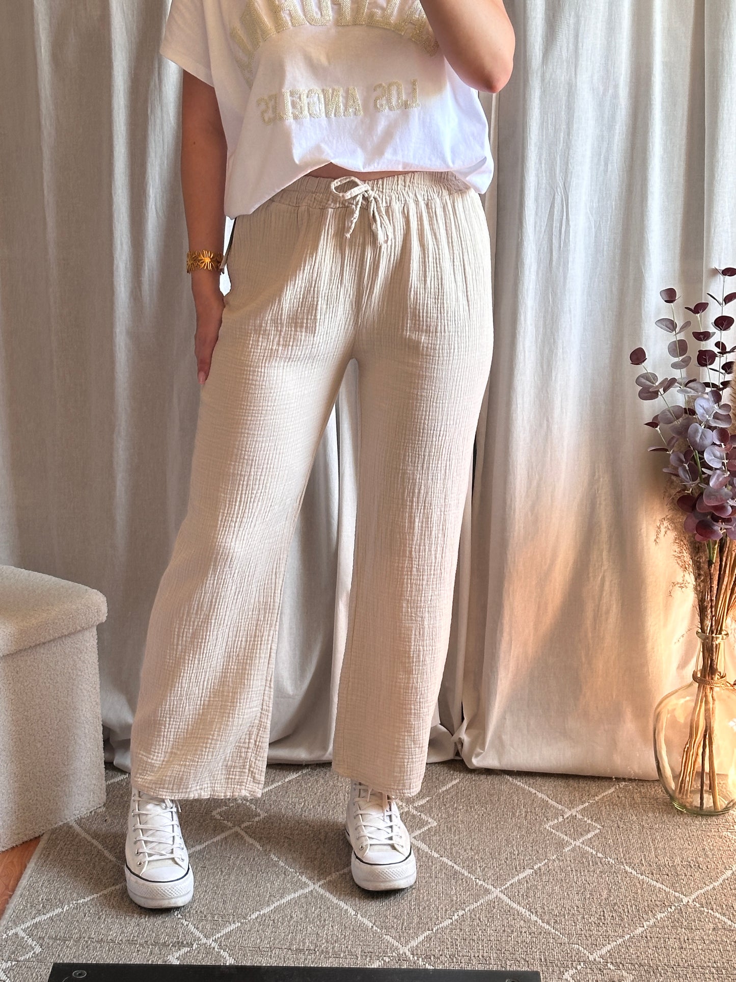 Pantalon beige en gaze de coton 🇮🇹