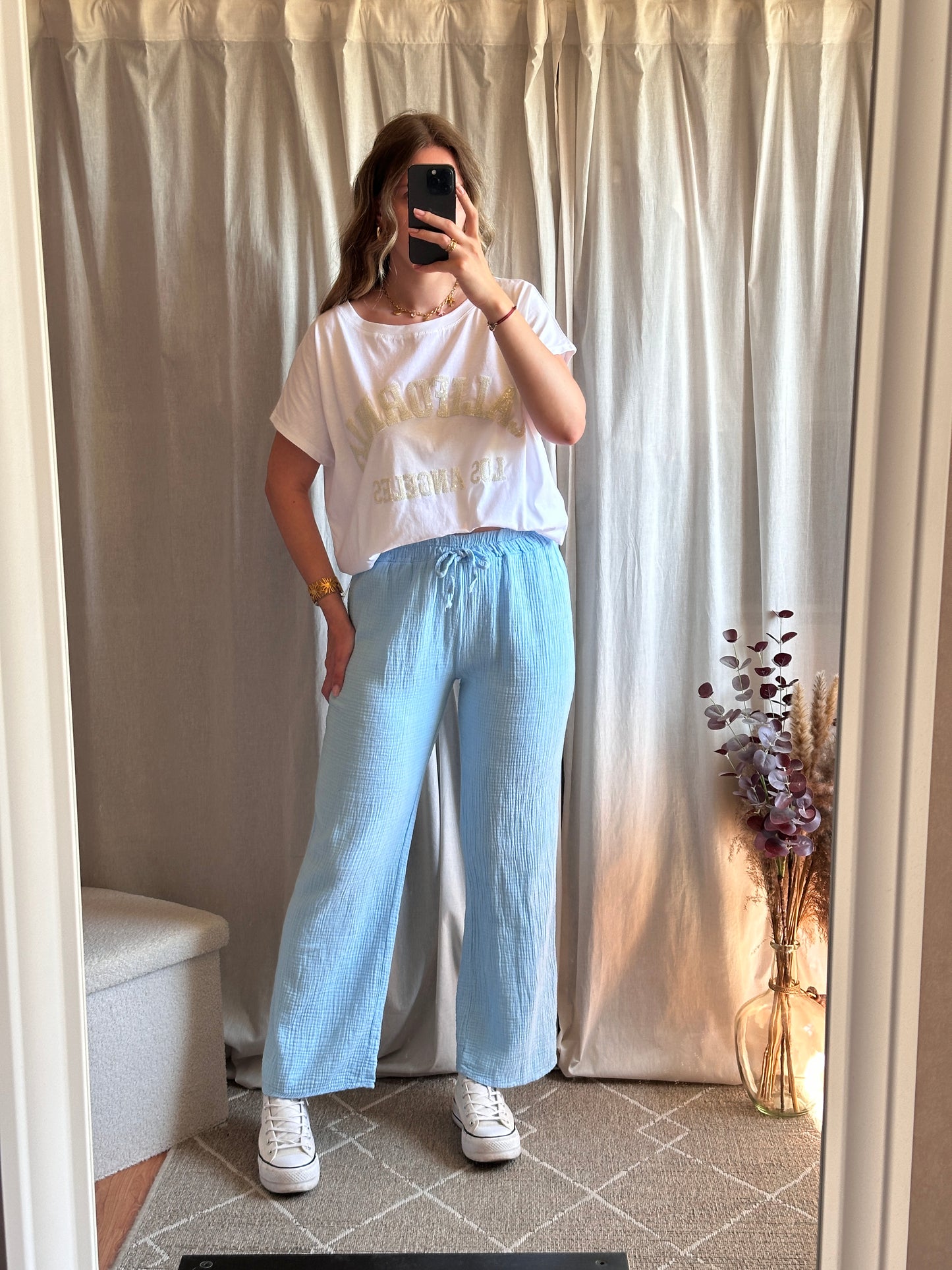 Pantalon bleu ciel en gaze de coton 🇮🇹