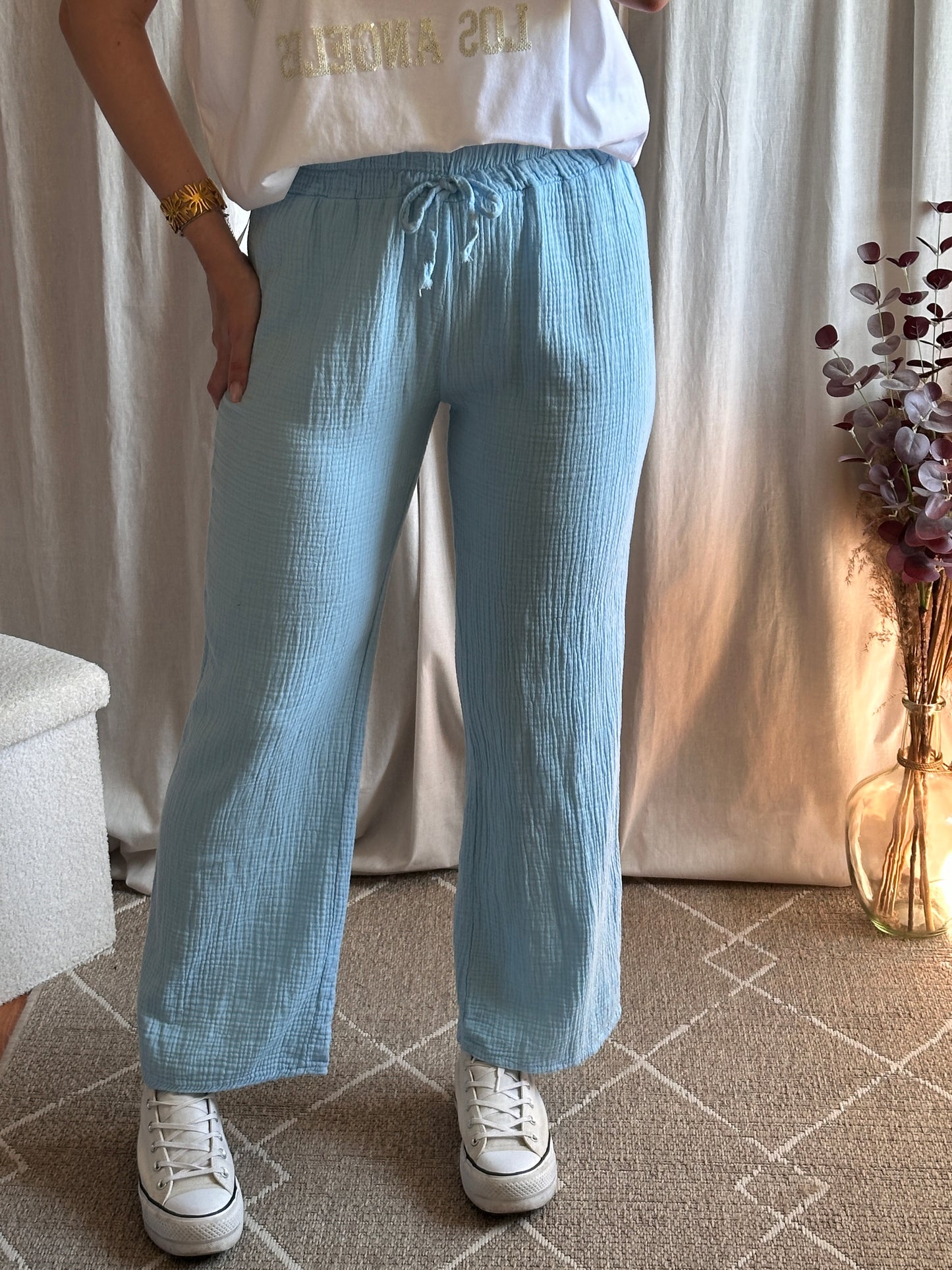 Pantalon bleu ciel en gaze de coton 🇮🇹