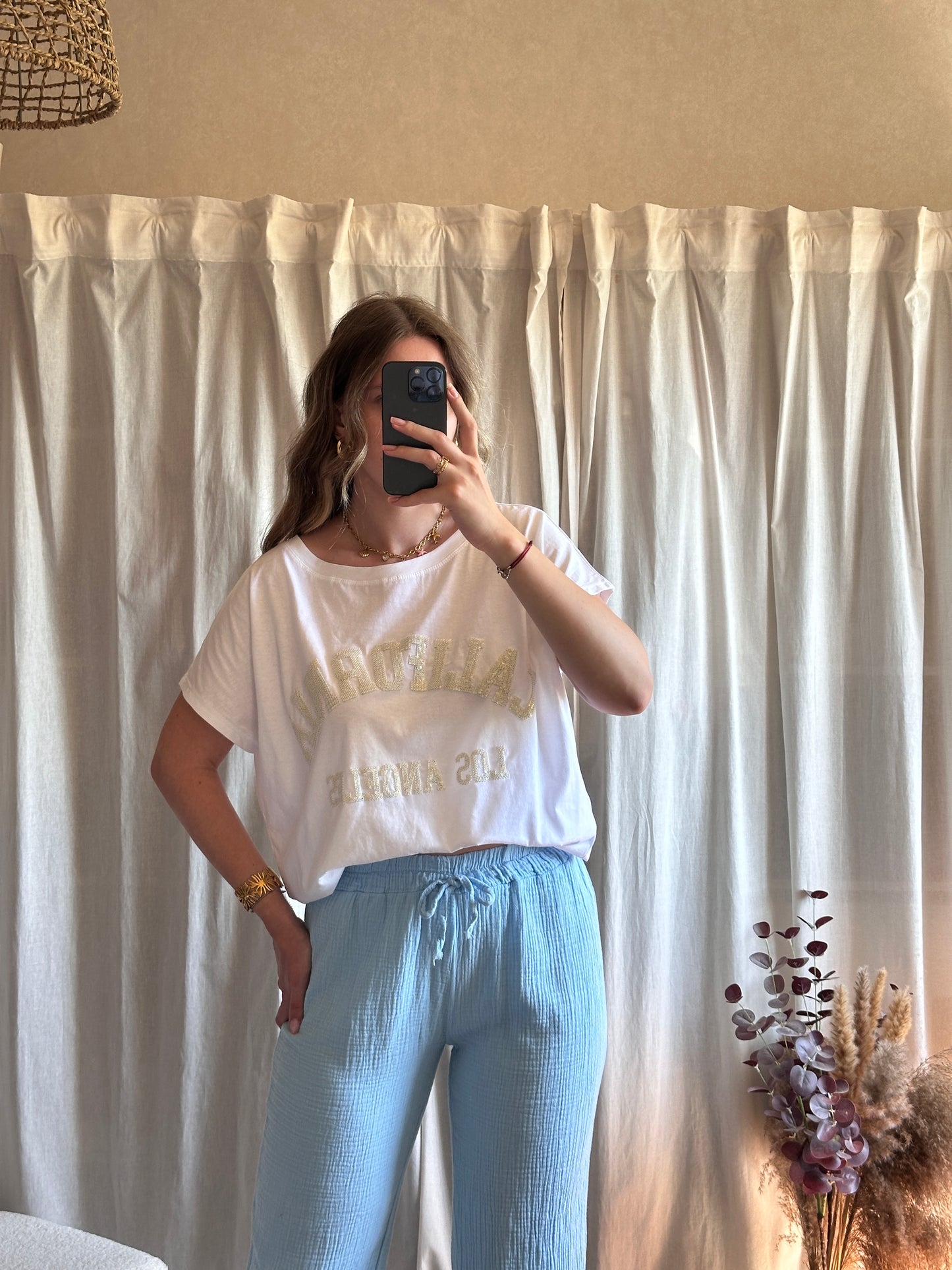 Pantalon bleu ciel en gaze de coton 🇮🇹
