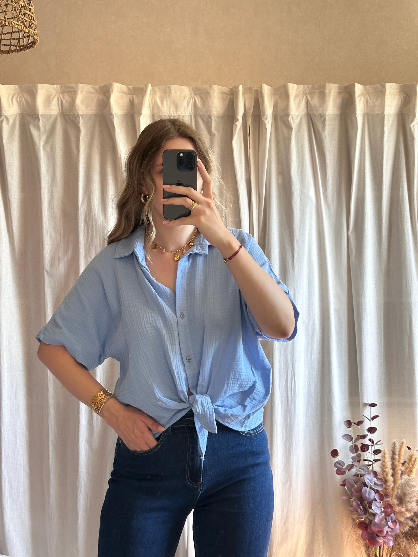 Chemise bleu ciel en gaze de coton 🇮🇹