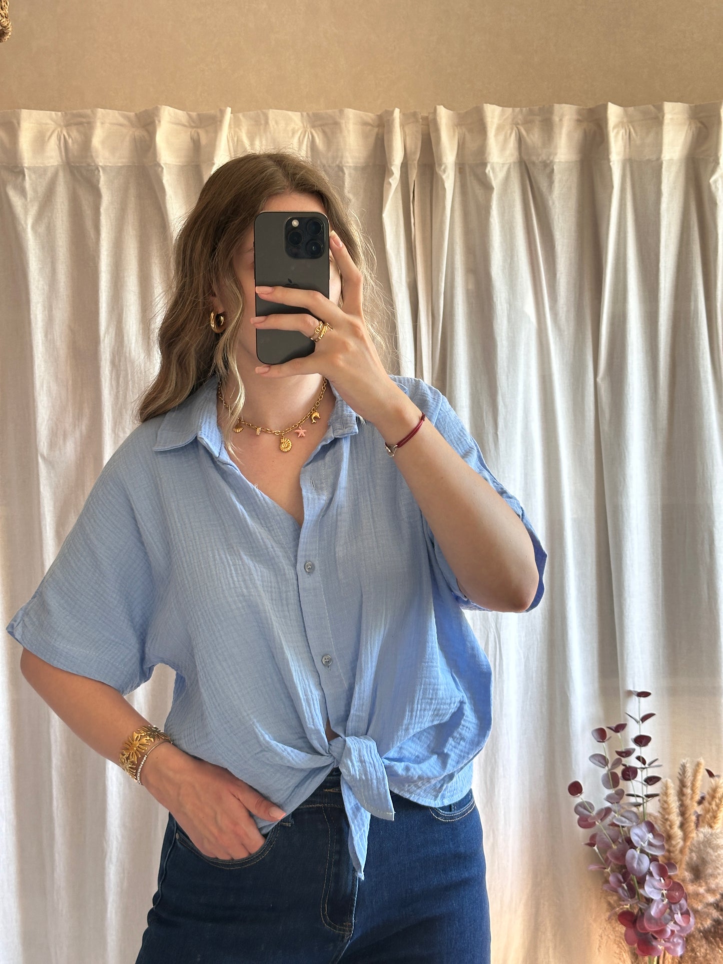 Chemise bleu ciel en gaze de coton 🇮🇹