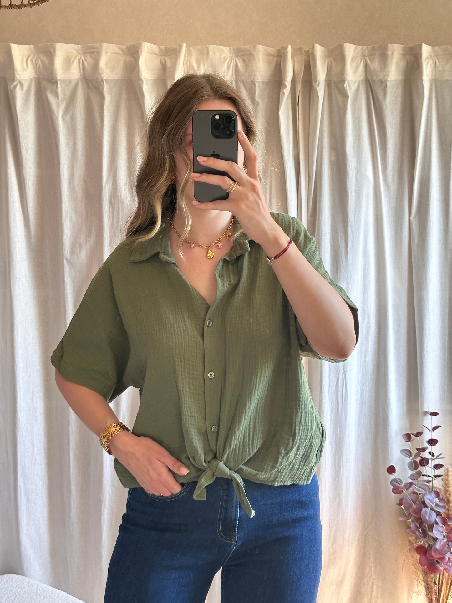Chemise kaki en gaze de coton 🇮🇹