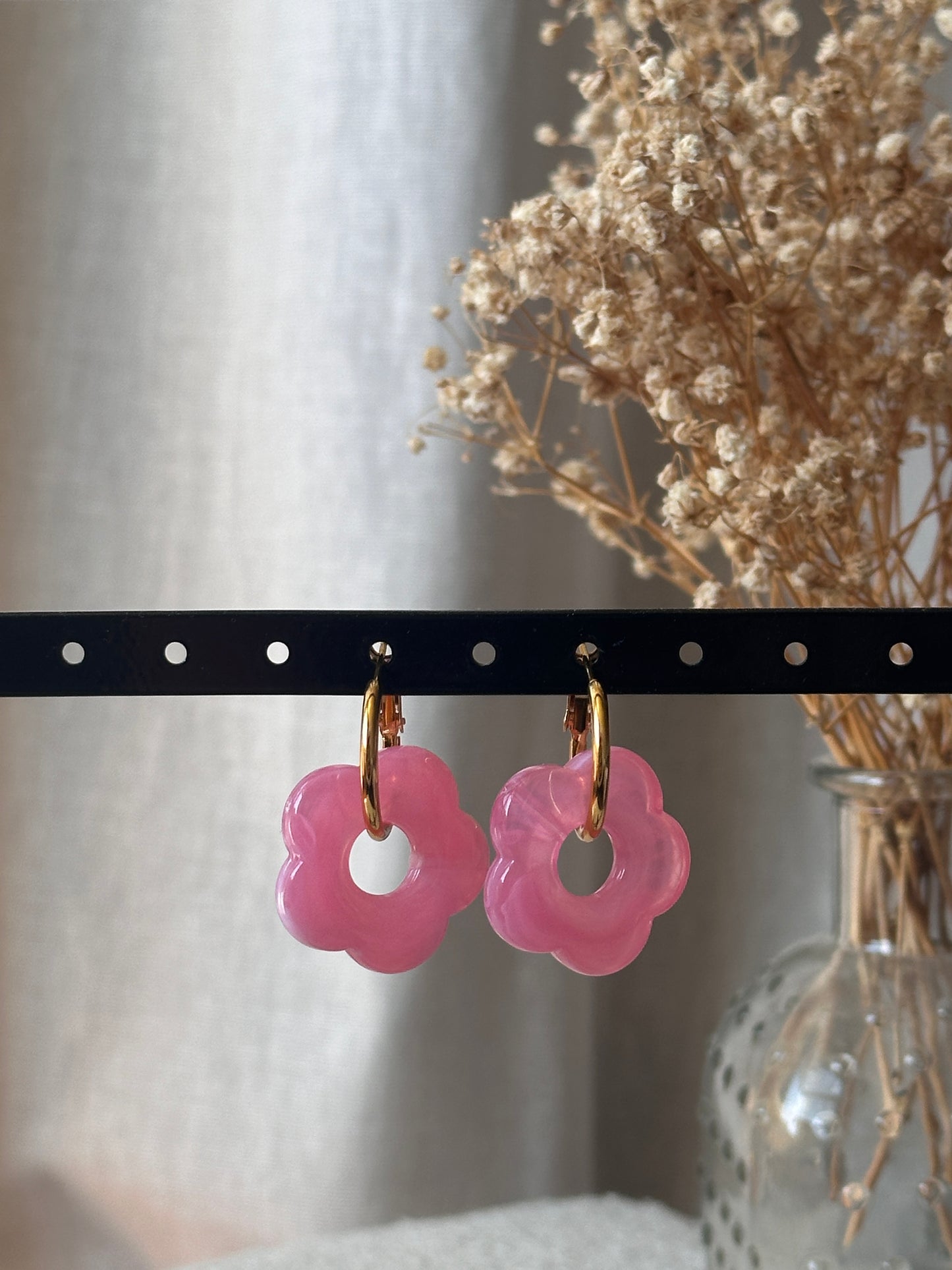 Boucles d'oreilles fleurs rose