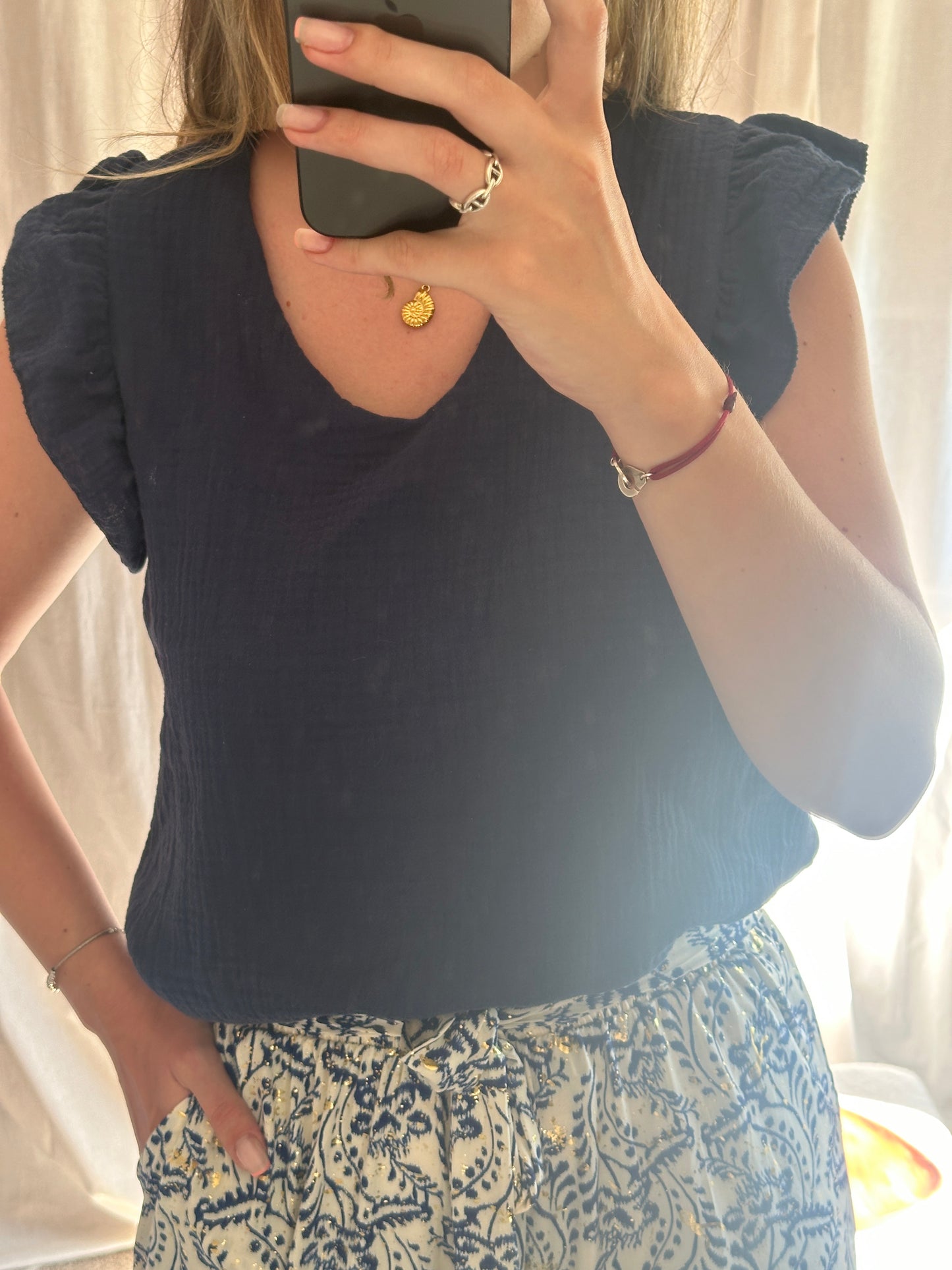 Débardeur bleu marine en gaze de coton