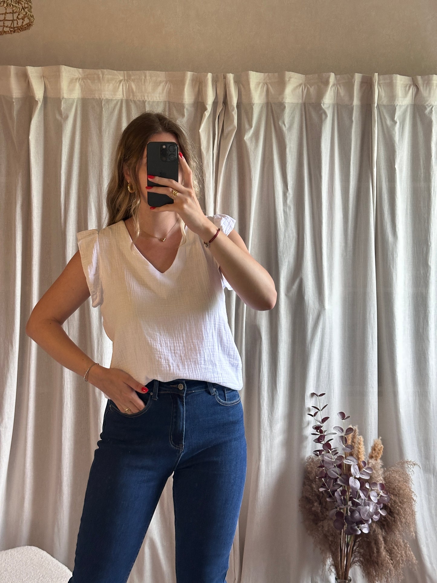 Débardeur blanc en gaze de coton