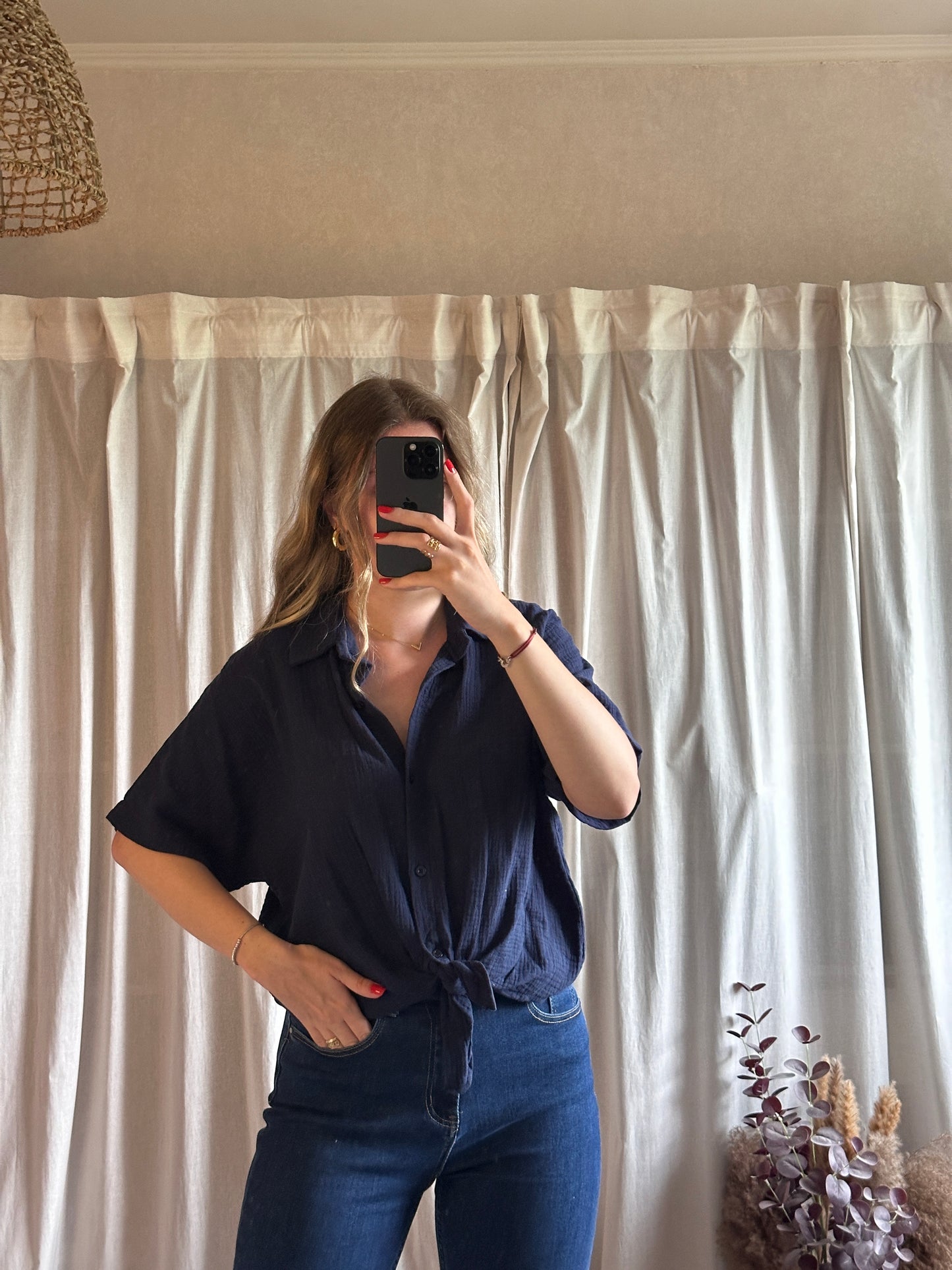 Chemise bleu marine en gaze de coton 🇮🇹