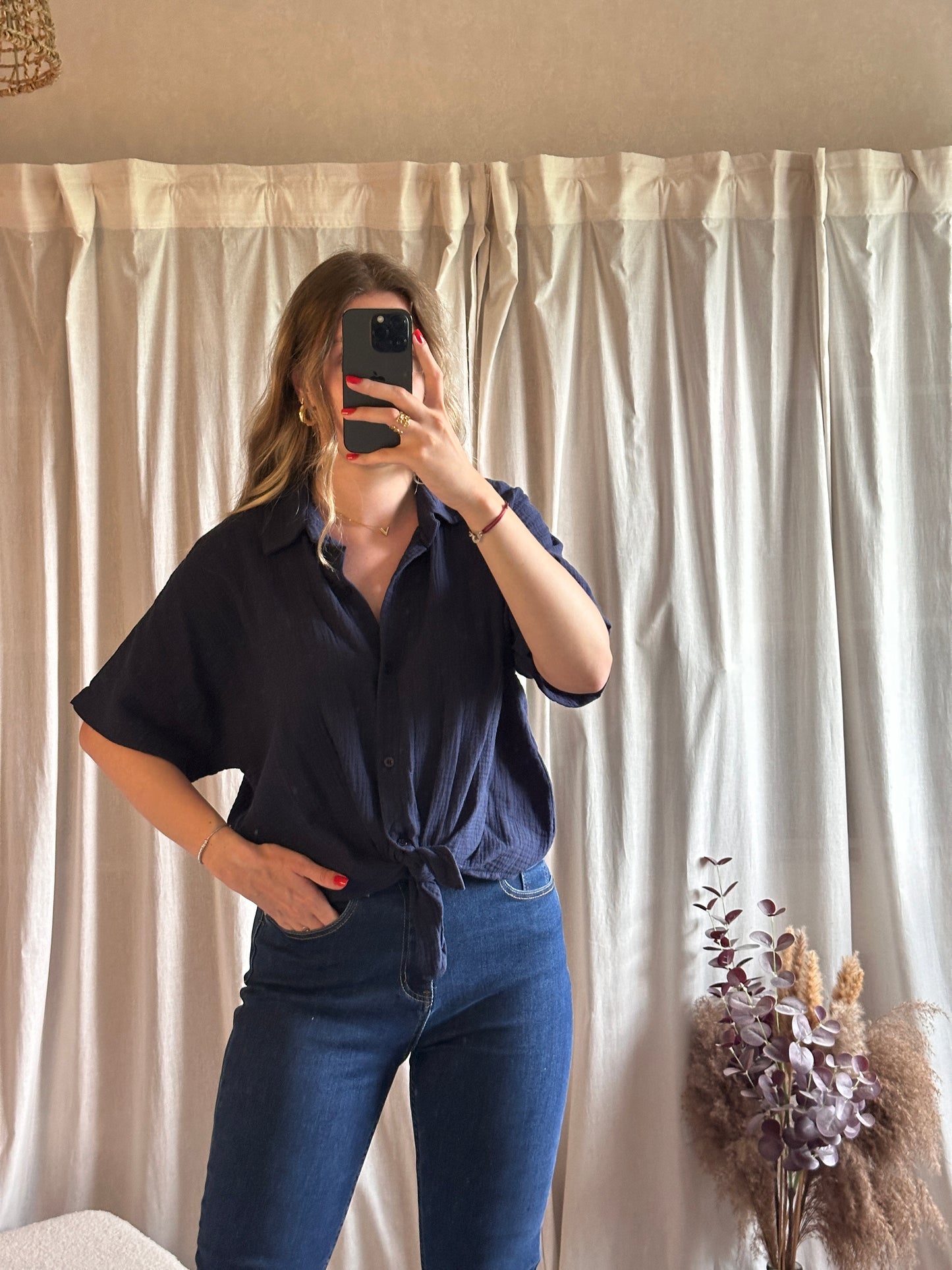 Chemise bleu marine en gaze de coton 🇮🇹