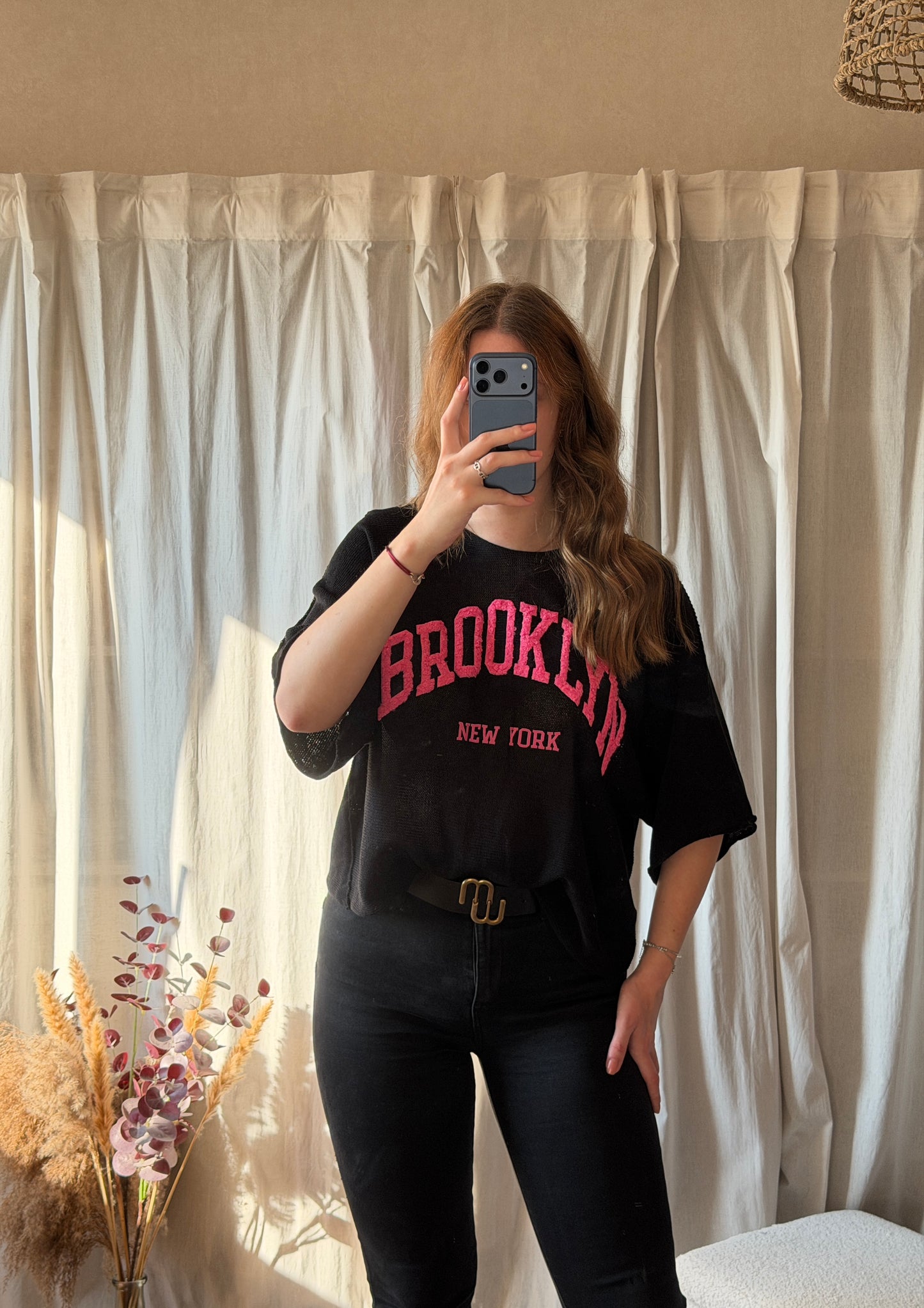 T-shirt noir et rose "Brooklyn"