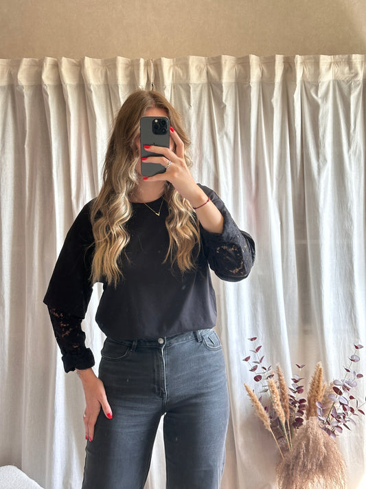 Tshirt noir manches dentelles oversize 🇮🇹