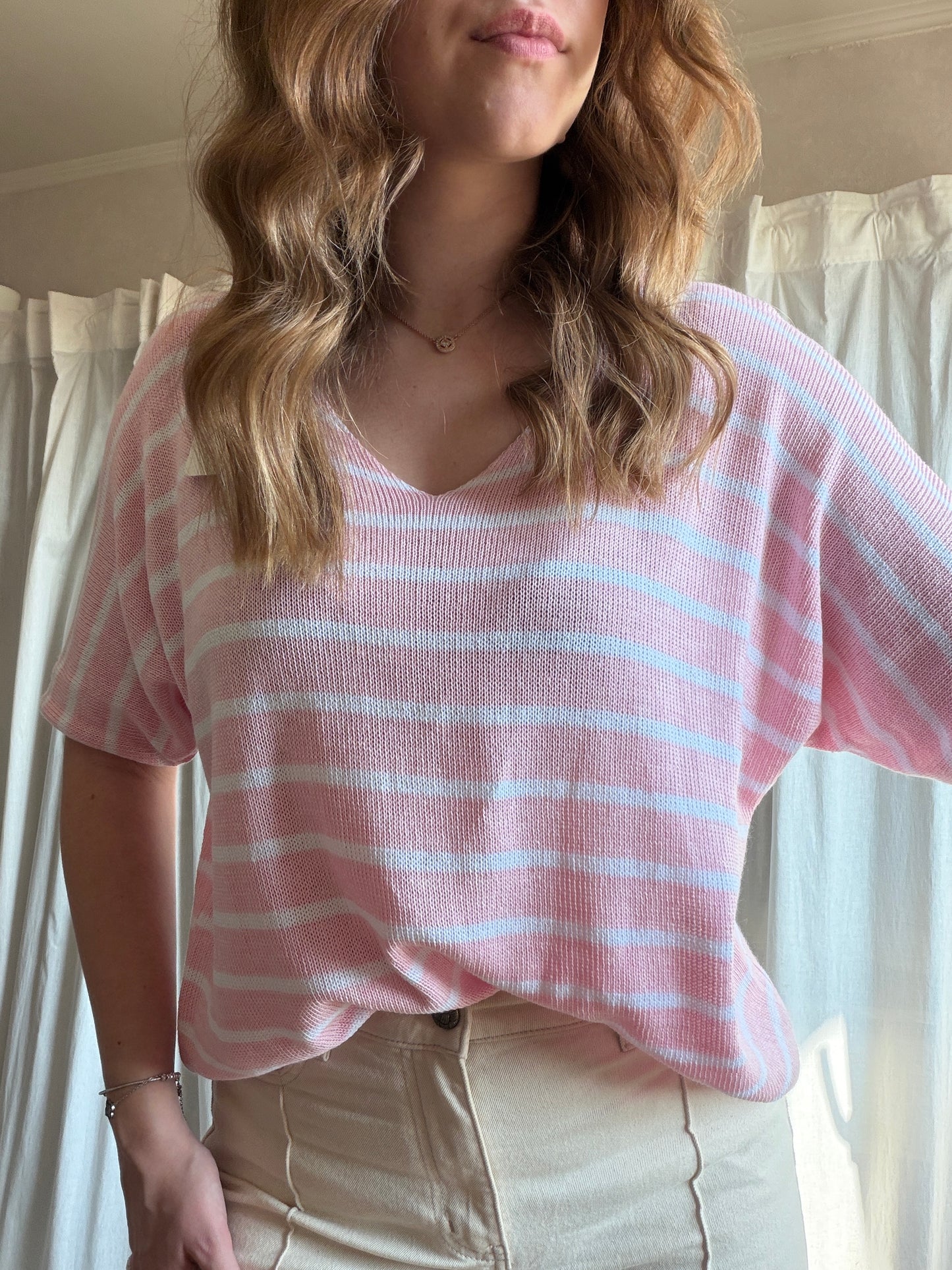 T-shirt marinière en maille - rose